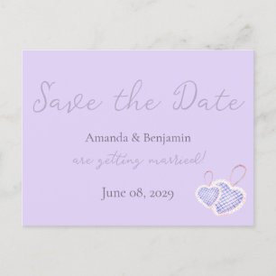 Einfache Mongram Minimalistisch Lavendel-Hochzeit Postkarte
