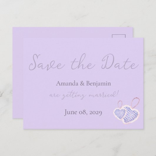 Einfache Mongram Minimalistisch Lavendel-Hochzeit Postkarte (Vorne/Hinten)