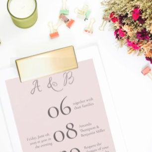 Einfache Mongram Minimalistisch Misty Rose Hochzei Einladung