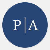 Einfache Mongram Navy Blue Wedding Runder Aufkleber (Vorderseite)