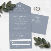 Einfache Mongram & Script Dusty Blue Wedding All In One Einladung