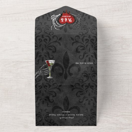 Einfache Mongram Skeleton Halloween QR Code Hochze All In One Einladung (Außenbereich)