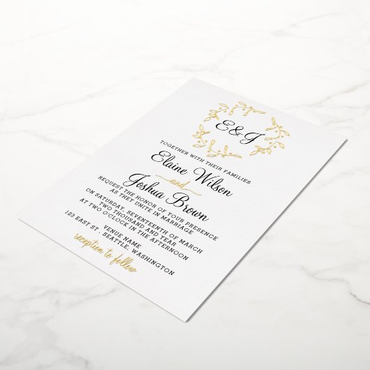 Einfache Mongramm-Wraath-Hochzeit Folieneinladung (Gedreht)