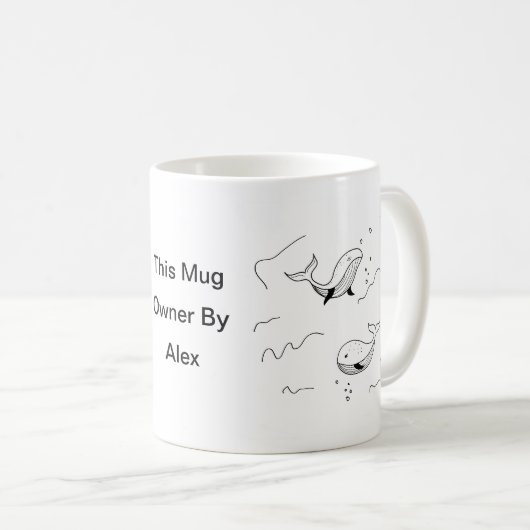 Einfache monochrome WhalSea Lineart Custom Kaffeetasse (VorderseiteRechts)