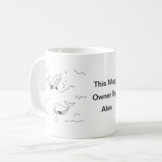 Einfache monochrome WhalSea Lineart Custom Kaffeetasse (Vorderseite Links)