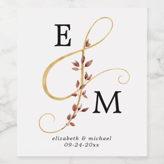 Einfache Monogram Ampersand-Hochzeit im Herbst Weinetikett (Einzelnes Label)