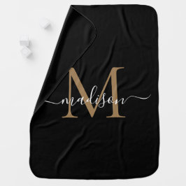 Einfache Monogram Black Gold Elegante Girly Script Babydecke