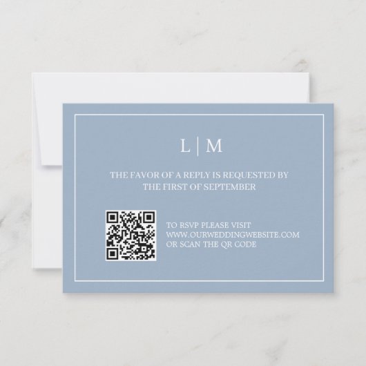Einfache Monogram Blue QR Code Wedding RSVP Card Dankeskarte (Vorderseite)