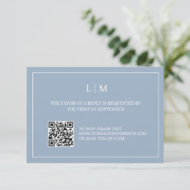 Einfache Monogram Blue QR Code Wedding RSVP Card Dankeskarte
