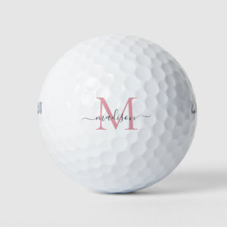 Einfache Monogram Blush Pink Graue Girly Script Golfball