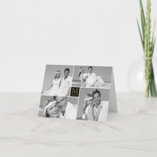 Einfache Monogram Box 4 Multi-Foto Moderne Hochzei Dankeskarte (Vorderseite)
