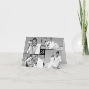 Einfache Monogram Box 4 Multi-Foto Moderne Hochzei Dankeskarte