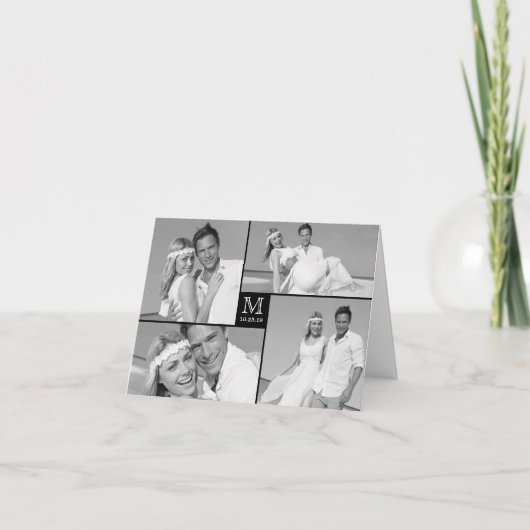 Einfache Monogram Box 4 Multi-Foto Moderne Hochzei Dankeskarte (Vorderseite)