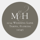 Einfache Monogram-braune graue Rücksendeadresse Runder Aufkleber (Vorderseite)