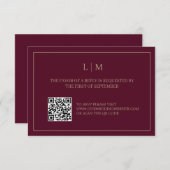 Einfache Monogram Burgundy QRCode Wedding RSVP Kar Dankeskarte (Vorne/Hinten)