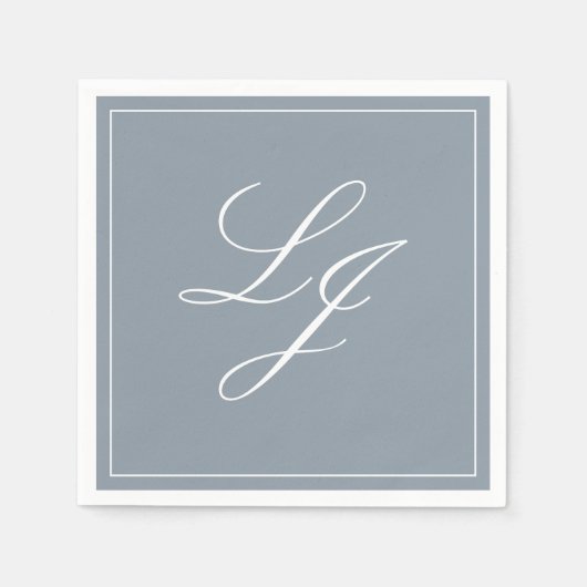 Einfache Monogram Dusty Blue Elegant Script Hochze Serviette (Vorderseite)