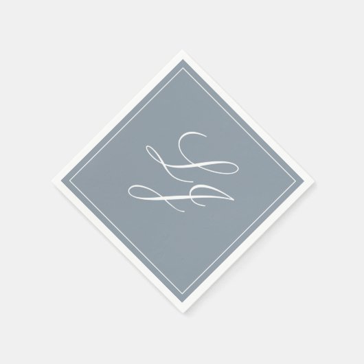 Einfache Monogram Dusty Blue Elegant Script Hochze Serviette (Ecke)