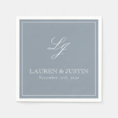 Einfache Monogram Dusty Blue Elegant Script Hochze Serviette (Vorderseite)