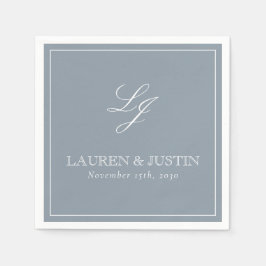 Einfache Monogram Dusty Blue Elegant Script Hochze Serviette