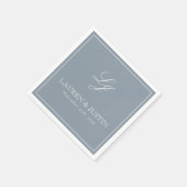 Einfache Monogram Dusty Blue Elegant Script Hochze Serviette (Ecke)