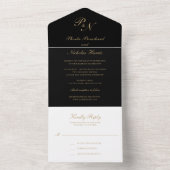 Einfache Monogram Elegant Black and Gold Wedding All In One Einladung (Innen Boden)