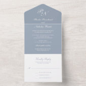 Einfache Monogram Elegant Dusty Blue Wedding All In One Einladung (Innen Boden)