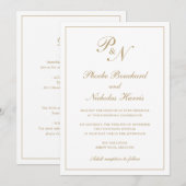 Einfache Monogram Elegant Gold in einer Hochzeit Einladung (Vorne/Hinten)