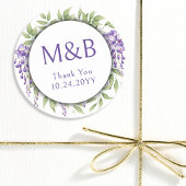 Einfache Monogram Elegant Lila Floral Wedding Runder Aufkleber
