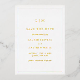 Einfache Monogram Elegant Wedding Save the Date Folieneinladung