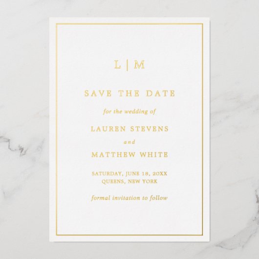 Einfache Monogram Elegant Wedding Save the Date Folieneinladung (Vorderseite)