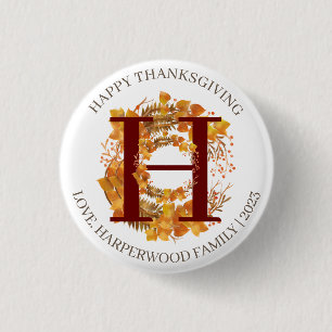 Einfache Monogram Fall Harvest Happy Thanksgiving Button