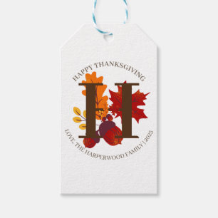 Einfache Monogram Fall Harvest Happy Thanksgiving Geschenkanhänger