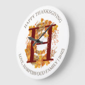 Einfache Monogram Fall Harvest Happy Thanksgiving Große Wanduhr (Winkel)