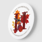 Einfache Monogram Fall Harvest Happy Thanksgiving Große Wanduhr (Winkel)