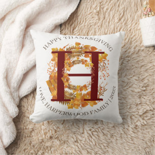 Einfache Monogram Fall Harvest Happy Thanksgiving Kissen
