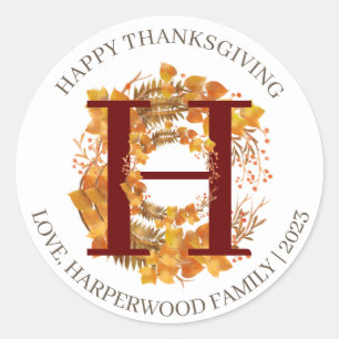 Einfache Monogram Fall Harvest Happy Thanksgiving Runder Aufkleber