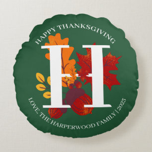 Einfache Monogram Fall Harvest Happy Thanksgiving Rundes Kissen