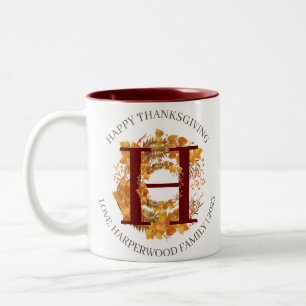Einfache Monogram Fall Harvest Happy Thanksgiving Zweifarbige Tasse