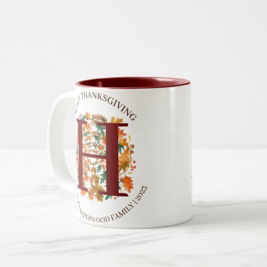 Einfache Monogram Fall Harvest Happy Thanksgiving Zweifarbige Tasse (Vorderseite Links)