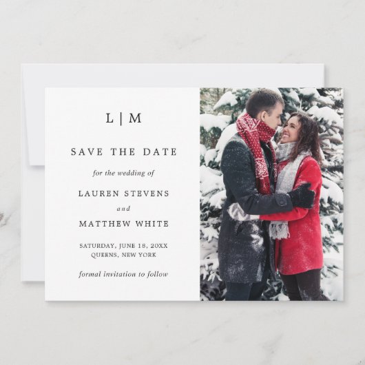 Einfache Monogram Foto Elegante Hochzeit Save The Date (Vorderseite)