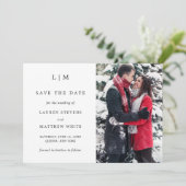 Einfache Monogram Foto Elegante Hochzeit Save The Date (Stehend Vorderseite)