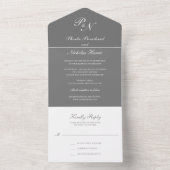 Einfache Monogram Gray Elegant Wedding All In One Einladung (Innen Boden)