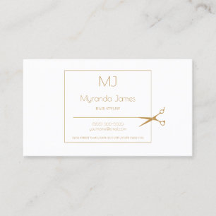 Einfache Monogram Haarstylistin Moderne Goldschere Visitenkarte