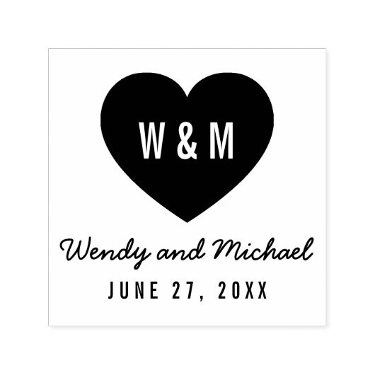 Einfache Monogram Heart Couple Save the Date Hochz Permastempel (Design)