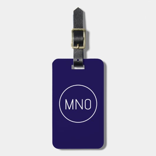 Einfache Monogram Initials Minimalistisch Navy Blu Gepäckanhänger (Vorderseite vertikal)