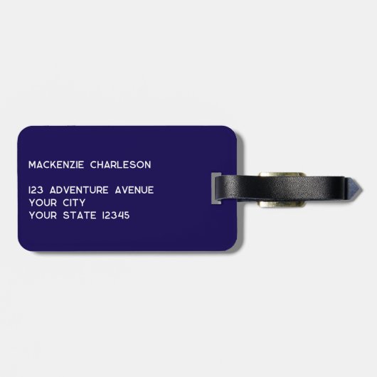 Einfache Monogram Initials Minimalistisch Navy Blu Gepäckanhänger (Rückseite horizontal)