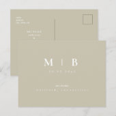 Einfache Monogram Khaki Wedding Save the Date Anno Postkarte (Vorne/Hinten)
