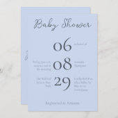 Einfache Monogram Minimalistisch Beau Blue Baby Du Einladung (Vorne/Hinten)