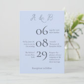 Einfache Monogram Minimalistisch Beau Blue Wedding Einladung (Stehend Vorderseite)