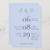Einfache Monogram Minimalistisch Beau Blue Wedding Einladung (Vorne/Hinten)